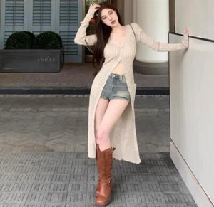 Womens Fashion Summer V Neck Long Sleeve Slim Kniting Long Cardigan Thin Coats - Picture 1 of 12