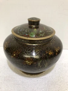 Antike chinesische / japanische Cloisonne Kupfer / Messing Emaille Vase Schale mit Deckel - Bild 1 von 12