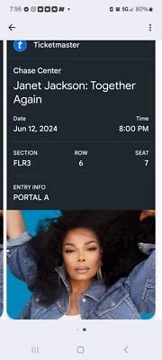 2 Tickets Janet Jackson & Nelly 6/12/24 Chase Center San Francisco, CA - Image 1 of 2