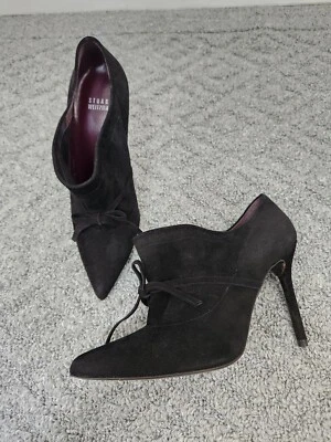 Stuart Weitzman Boots Black Suede Leather Tie Ankle  Size 7 - Image 1 of 4