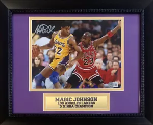 Magic Johnson Autographed Lakers Signed 8x10 Framed Photo Michael Jordan Beckett - Picture 1 of 3