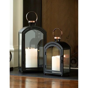 2 Pc Set Modern Lantern Table Decor Centerpiece Classic Black Finish 7x15" 8x20" - Bild 1 von 9