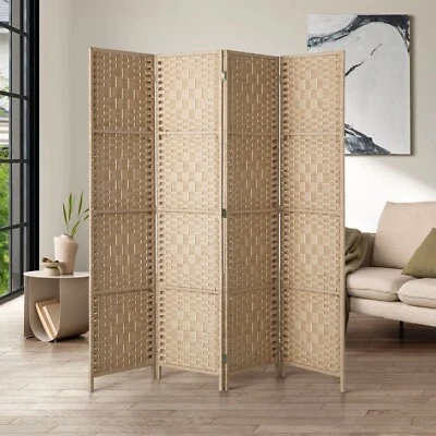 Oikiture 4 Panel Room Divider Privacy Screen Dividers Woven Wood Fold Stand - image 1 of 4
