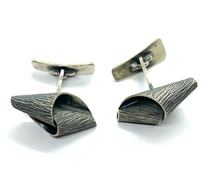 Stilvolle Vintage Modernist strukturierte Sterlingsilber Manschettenknöpfe 12,4 Gramm - Bild 1 von 11