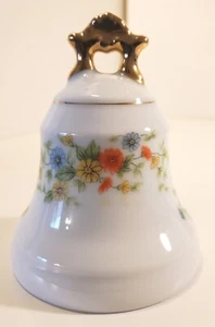 Lefton China handbemalte Glocke bunte Frühlingsblumen Goldrand und Griff - Bild 1 von 9