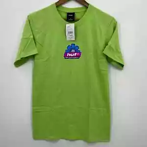 HUF T-Shirt Men's Size S Lime Green Flower Logo Graphic Tee Short Sleeve New NWT - Picture 1 of 10