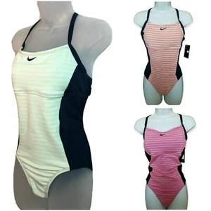 NIKE Women's One-Piece Striped Racerback Striped Swimsuit Pink SELECT SIZE NEW - Picture 1 of 11