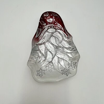 AKCAM Plateado Santa Gnomo Plato de Vidrio Baratija Plato Hecho a Mano Rojo Blanco Navidad Foto 1 de 4