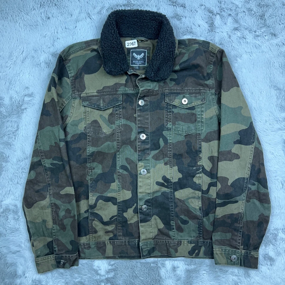 Chaqueta Brave Soul Para Hombre Grande Bosque Camuflaje Estampado Polar Cuello Abotonado Foto 1 de 4