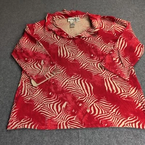 Vtg Woman Silk Top Extra Large Red Ruffle Print Casual Coastal Granny Joseph A - Picture 1 of 9