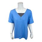 Sport Savvy French Terry V-Neck Short Sleeve Top w/ Grommet Detail Blue X-Large