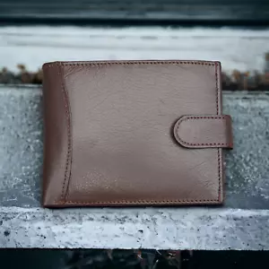 Man Brown Wallet RFID Protector Gents Real Leather Multi Cardholder 2 Zip Pocket - Picture 1 of 6