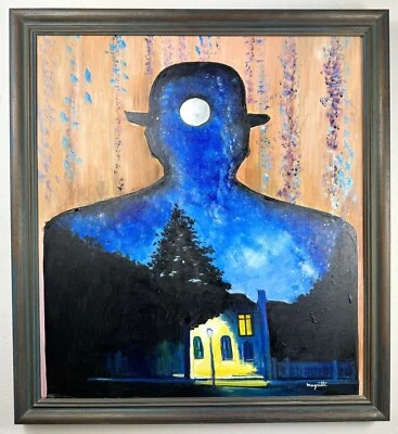 Pintura enmarcada firmada y estampada al óleo sobre lienzo de René Magritte (hecha a mano) Foto 1 de 4