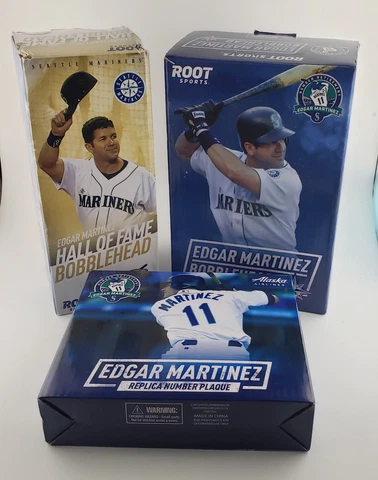 EDGAR MARTINEZ Seattle Mariners Light Bat, HOF Bobblehead & #11 Replica Plaque Cover
