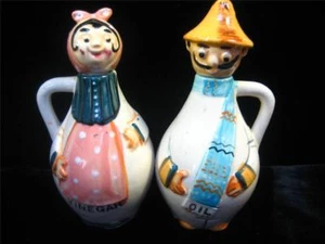 Vtg Couple Oil Vinegar Cruet Satirical Man Woman Ceramic Japan Married Folks - Picture 1 of 12