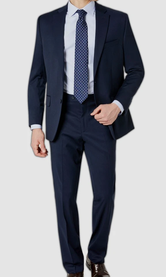 Izod Men's Blue Solid Stretch Classic-Fit Jacket Pants 2-Piece Suit 42R