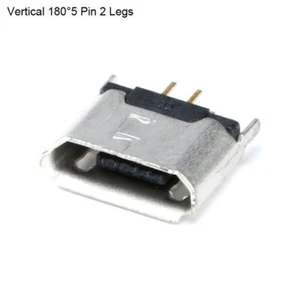 Micro USB Type B Female Connector DIP 5P Socket Vertical 180°5 Pin 2 Legs  - Picture 1 of 8