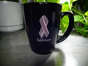 Black Pink Breast Cancer Survivor Awareness Mug Tea Drinking Cup 12 OZ - Picture 1 of 4