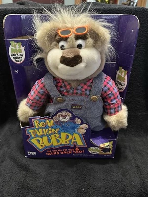 WORKING Rare 1997 Tyco REAL TALKIN' BUBBA Talking Plush OVERALLS 3D Teddy BEAR - Image 1 of 4