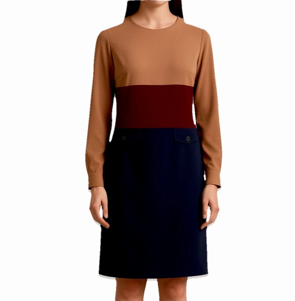 Платье-футляр Pat Argenti 100% шелк цветной блок размер 8 с длинным рукавом минималистская работа - Изображение 1 из 4