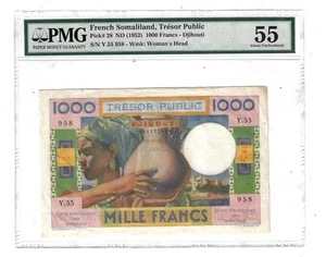 55 PMG 1000 Francs 1952 French Somaliland Djibouti Tresor Public Banknote  # 28 - Picture 1 of 4