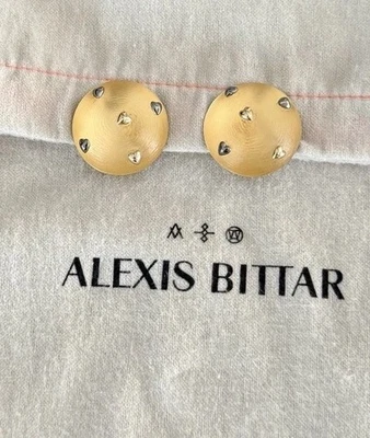 100% аутентичные круглые золотые серьги-клипсы с заклепками из люцита и сердца Alexis Bittar - Изображение 1 из 4