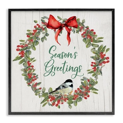 Arte de pared giclee enmarcado con corona de saludos de temporada, diseño de Sally Swatland Foto 1 de 4
