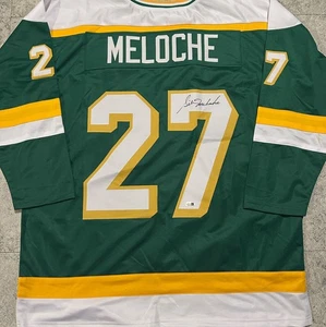 Jersey Gilles Meloche North Stars Autografiado Firmado Estilo Verde XL JSA- - Imagen 1 de 4