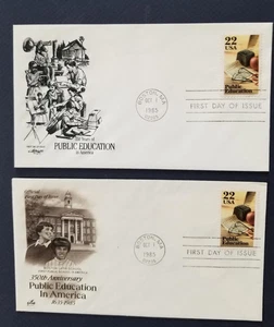 2 PUBLIC EDUCATION FDCs 1985 - 350TH ANNIVERSARY OF PUBLIC EDUCATION IN AMERICA - Bild 1 von 4