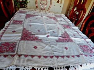 Vintage Hand Embroidery Small Table Cloth Multicolor Handmade 58'X 48" - Picture 1 of 8