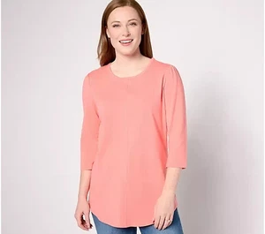 Denim & Co. Reg Favorite Jersey Puff Sleeve Tunic Pastel Coral 1X A636142 - Picture 1 of 1