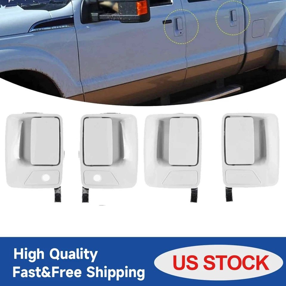 Front & Rear Oxford White Door Handle Set For 1999-2016 Ford Super Duty Crew Cab Foto 1 de 4