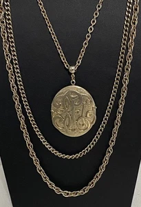 Vintage Medaillon Halskette goldfarben oval Monogramm Dreifach Strang Kette - Bild 1 von 7