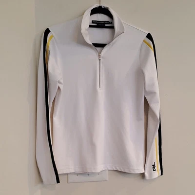 Ralph Lauren Golf Size M White Long Sleeve 1/2 Zip Pullover Black/Yellow Stripe - Image 1 of 4