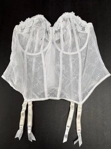 Elomi White Lily Lace Corset With Adjustable Straps And Garter Straps. US44DDD. - Picture 1 of 16