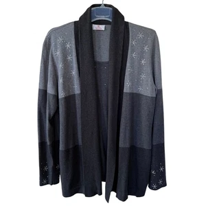 Quacker Factory graue Block Strickjacke Weste Pullover Gr. 1X Glitzer Strick - Bild 1 von 13