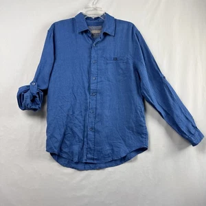 Bruno Linen Shirt Mens Medium Blue Button Up Casual Beach Coastal Preppy - Picture 1 of 11