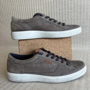 ECCO Soft 7 Leather Shoes Mens Size 9 Gray Lace Up Casual Comfort Sneakers - Picture 1 of 17