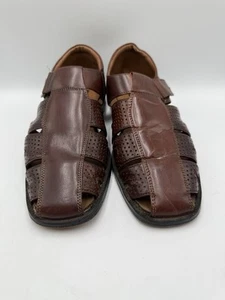 Stacy Adams Mens Fisherman Dress Leather Sandals Size 9.5 Brown Cutout Hook Loop - Picture 1 of 11