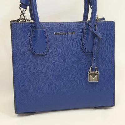 MICHAEL KORS 托特包蓝色上衣拉链荔枝形皮革斜挎包极简主义  — 第 1/4 张图片