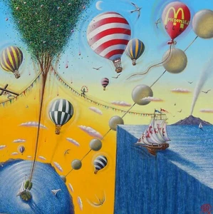 Joseph KALIHER (Texas 1970) ALLEGORY of a WALK YONDER THE NEW WORLD ORDER 50x50 - Foto 1 di 10