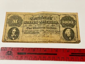 FACSIMILIE 1861 $1000 CONFEDERATE CSA AD NOTE SWORD BUNKER HILL 1964 - Picture 1 of 2