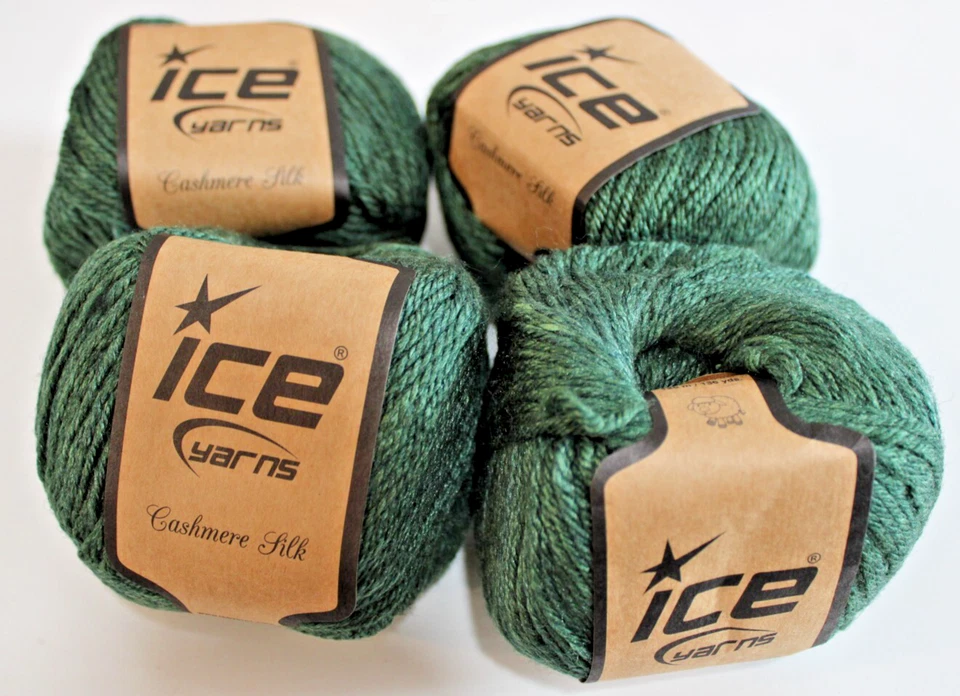 Lot of 4, Ice Yarns Cashmere Silk Green 20% Cashmere, 50% Silk, 30% Merino Wool - Image 1 of 1