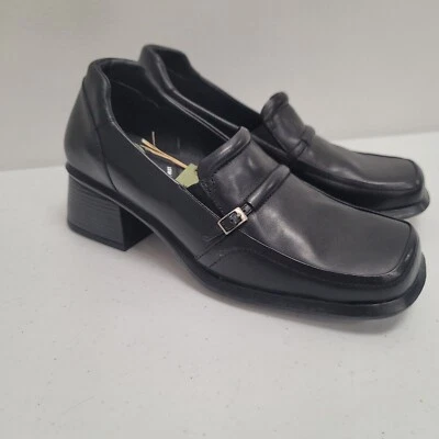 Zapatos Earth Mujer Gruesos Peregrino Mocasines Tacones Talla 8.5 Negro Puntera Cuadrada Cómodos Foto 1 de 4