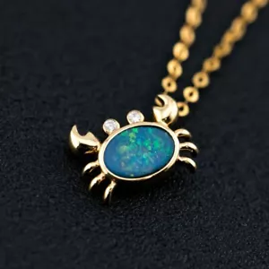 Bezaubernder Krabben Anhänger Australischer Opal & Diamant Augen 18K Gold Krebs Sternzeichen - Bild 1 von 15