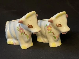 Vintage Porcelain Sitting Cow Creamer with Flowers Set of 2 - Picture 1 of 7