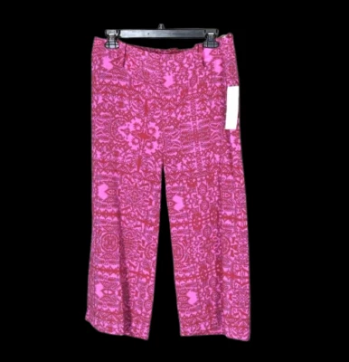 NOVA Calça Coldwater Creek Alhambra Crop Pants 8 Ajuste Natural Rosa/Vermelho Elástico - Imagem 1 de 4