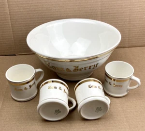 Tom & Jerry Crown Potteries Elfenbein mit Goldrand Ei Nog Bowle Schüssel 4 Tassen Set - Bild 1 von 9