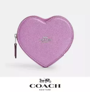 Estuche para monedas Coach Heart plateado/metálico lila nuevo con etiquetas - Imagen 1 de 6