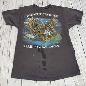 VTG Harley Davidson 3D Emblem Single Stitch T Shirt Born to Conquer Eagle XSmall - Picture 1 of 10